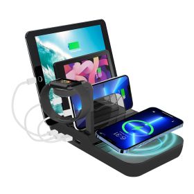 70W Charging Station For Multiple Devices, 5 In 1 Fast Charging Dock With 10W Max Wireless Charger And 4 Ports , 30W USB C PD Fast Charging For I (Option: Black)