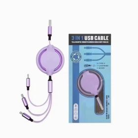Three-in-one Mobile Phone Data Cable, Free Switching Of Interfaces, Multi-device Charging Is Super Convenient. (Option: Purpl)